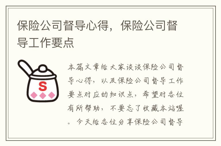 保险公司督导心得，保险公司督导工作要点