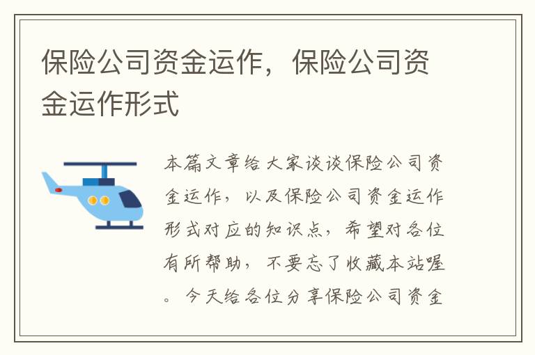 保险公司资金运作，保险公司资金运作形式