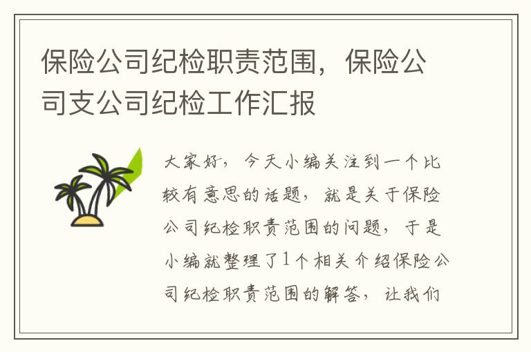 保险公司纪检职责范围，保险公司支公司纪检工作汇报