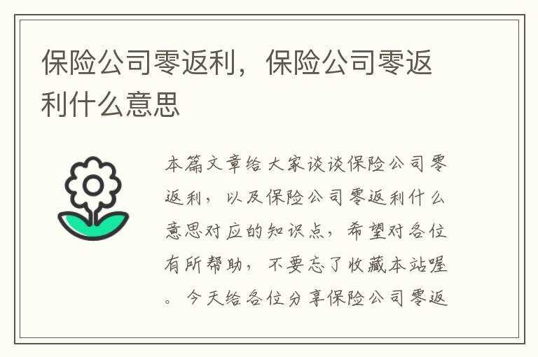 保险公司零返利，保险公司零返利什么意思