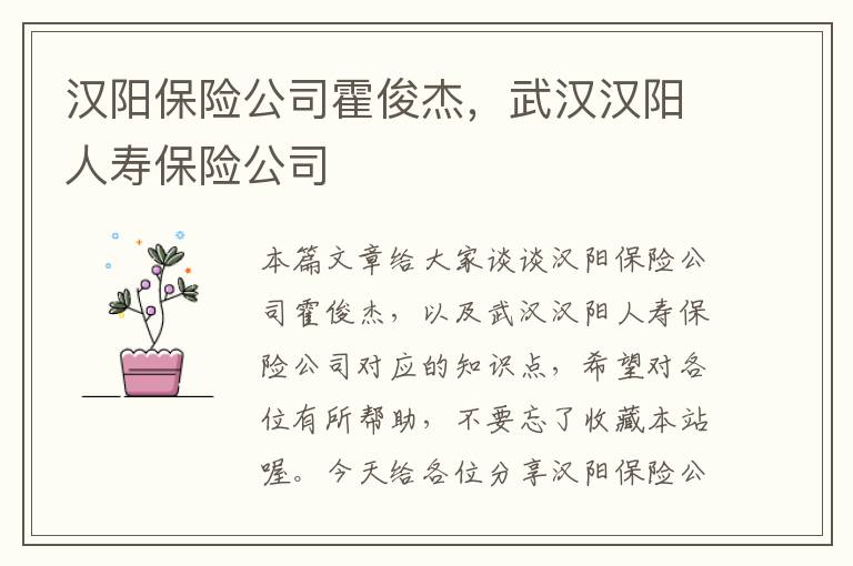 汉阳保险公司霍俊杰，武汉汉阳人寿保险公司