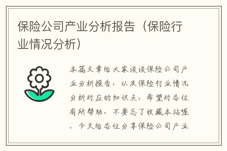 保险公司产业分析报告（保险行业情况分析）