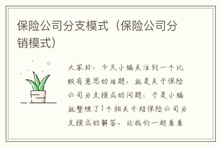 保险公司分支模式（保险公司分销模式）