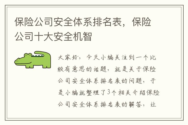 保险公司安全体系排名表，保险公司十大安全机智