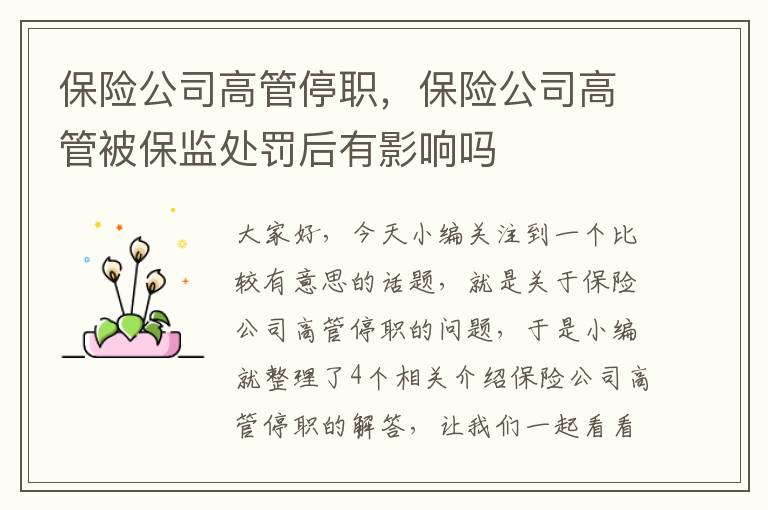 保险公司高管停职，保险公司高管被保监处罚后有影响吗