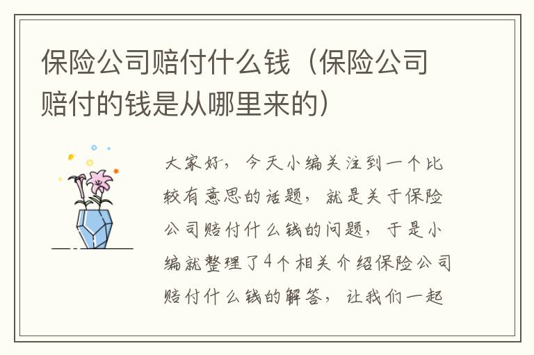 保险公司赔付什么钱（保险公司赔付的钱是从哪里来的）