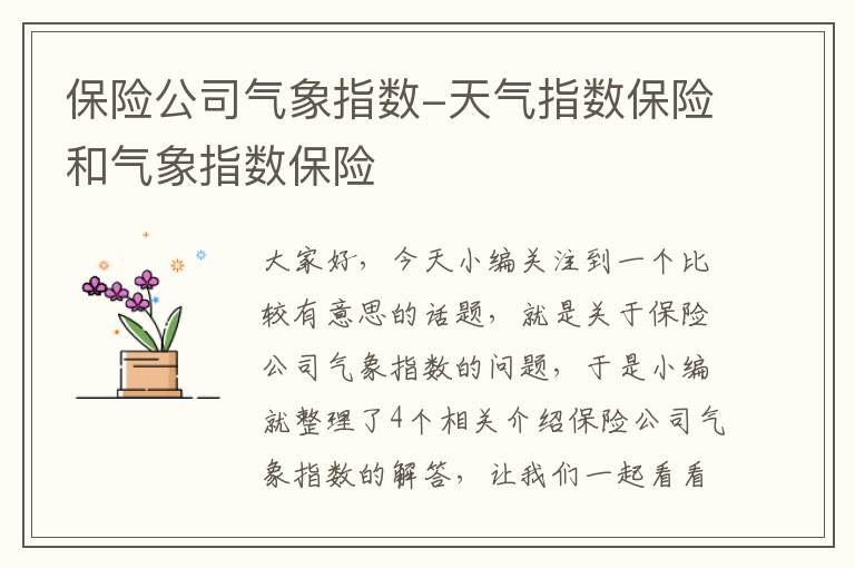 保险公司气象指数-天气指数保险和气象指数保险