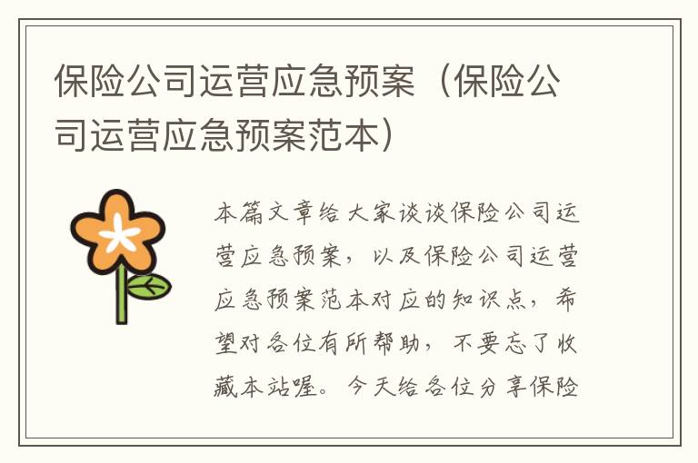 保险公司运营应急预案（保险公司运营应急预案范本）