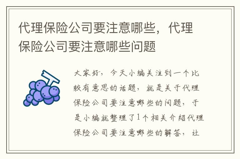 代理保险公司要注意哪些，代理保险公司要注意哪些问题