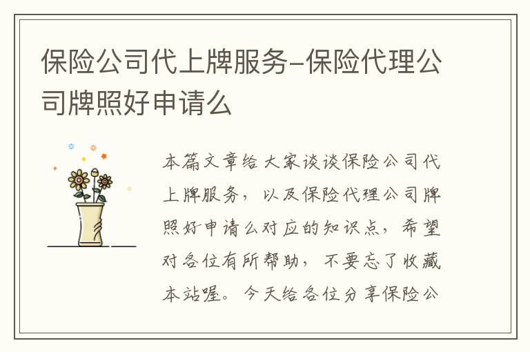 保险公司代上牌服务-保险代理公司牌照好申请么