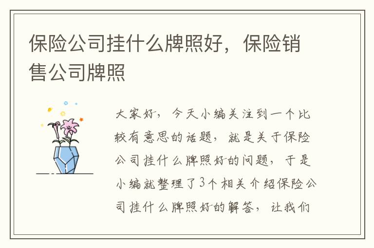 保险公司挂什么牌照好，保险销售公司牌照