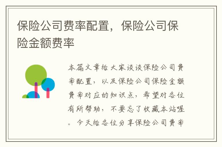 保险公司费率配置，保险公司保险金额费率