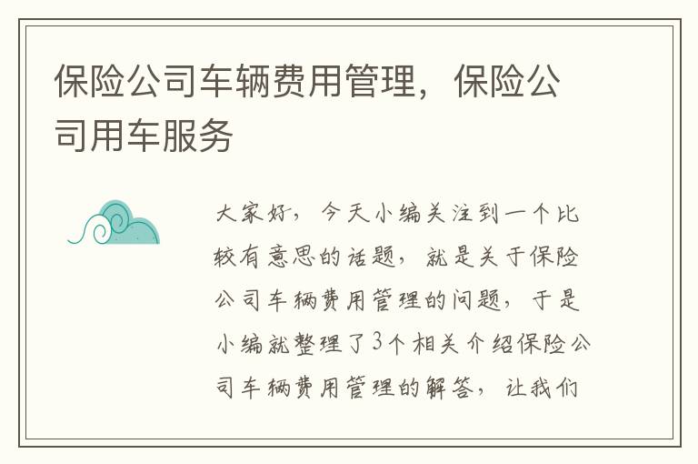 保险公司车辆费用管理，保险公司用车服务