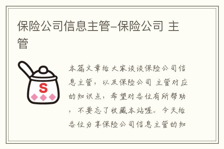 保险公司信息主管-保险公司 主管