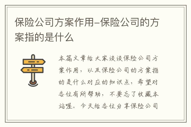 保险公司方案作用-保险公司的方案指的是什么