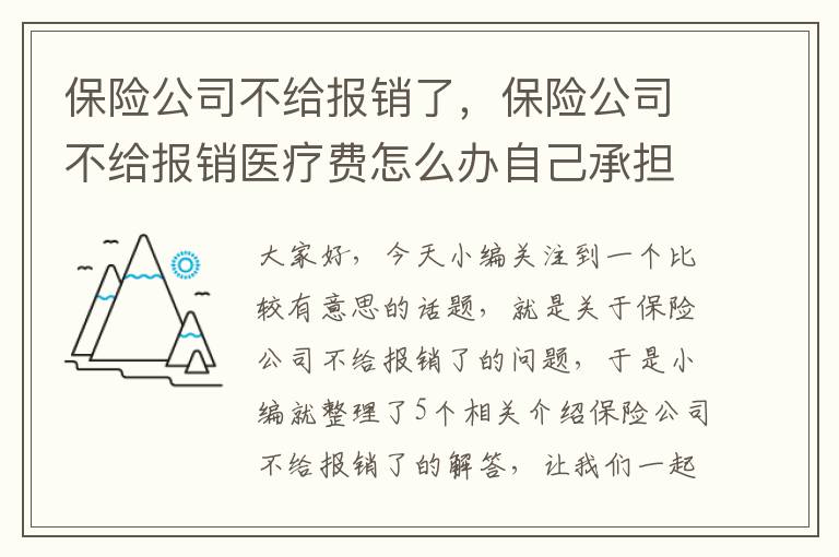 保险公司不给报销了，保险公司不给报销医疗费怎么办自己承担吗