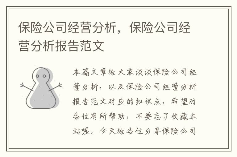 保险公司经营分析，保险公司经营分析报告范文