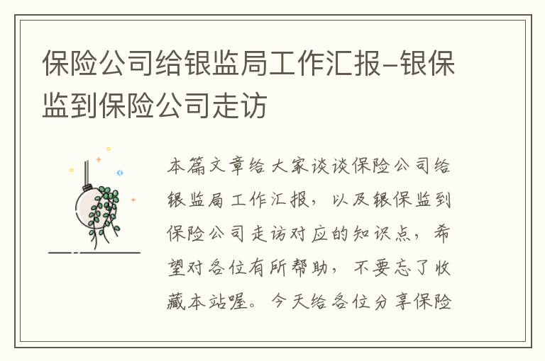 保险公司给银监局工作汇报-银保监到保险公司走访