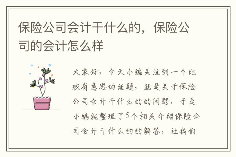 保险公司会计干什么的，保险公司的会计怎么样