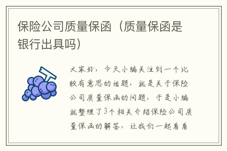 保险公司质量保函（质量保函是银行出具吗）