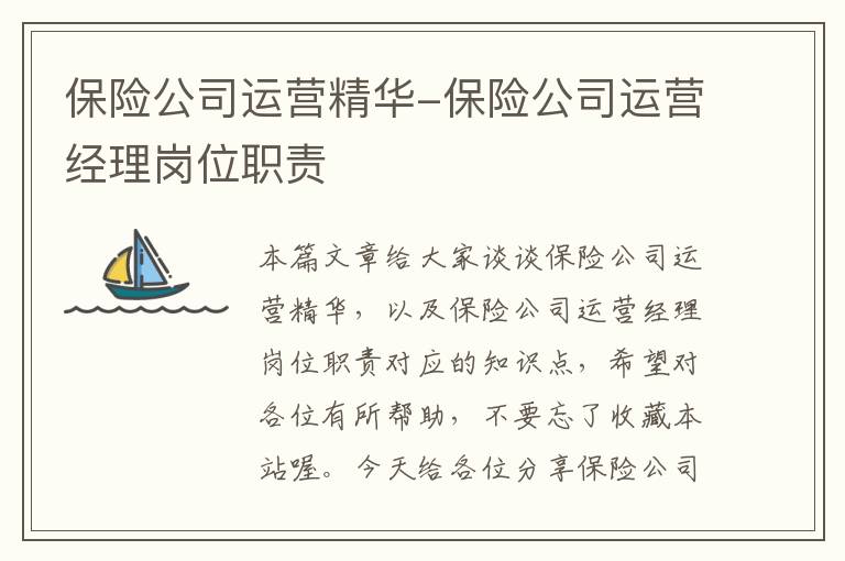 保险公司运营精华-保险公司运营经理岗位职责