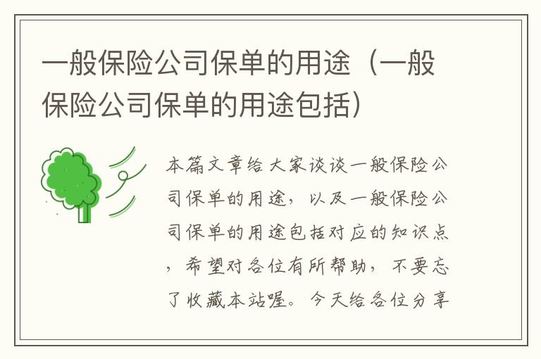 一般保险公司保单的用途（一般保险公司保单的用途包括）