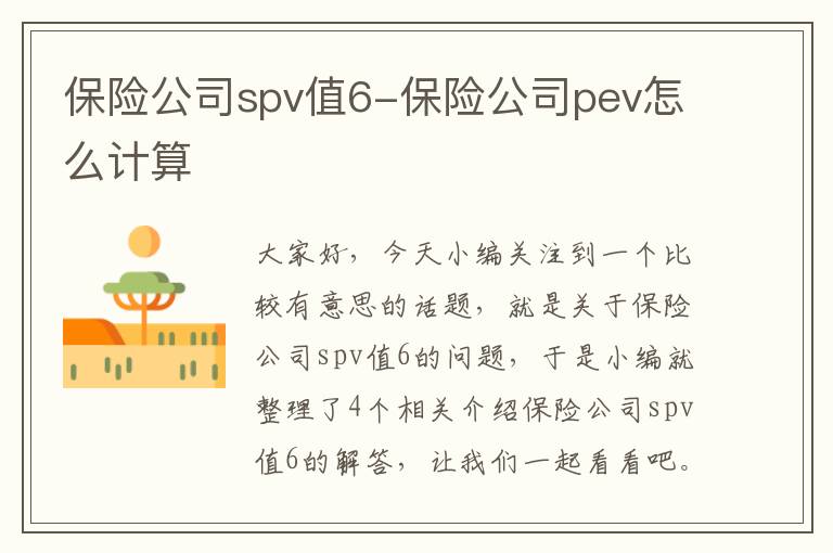 保险公司spv值6-保险公司pev怎么计算