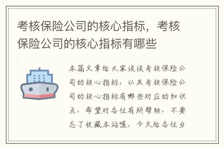 考核保险公司的核心指标，考核保险公司的核心指标有哪些