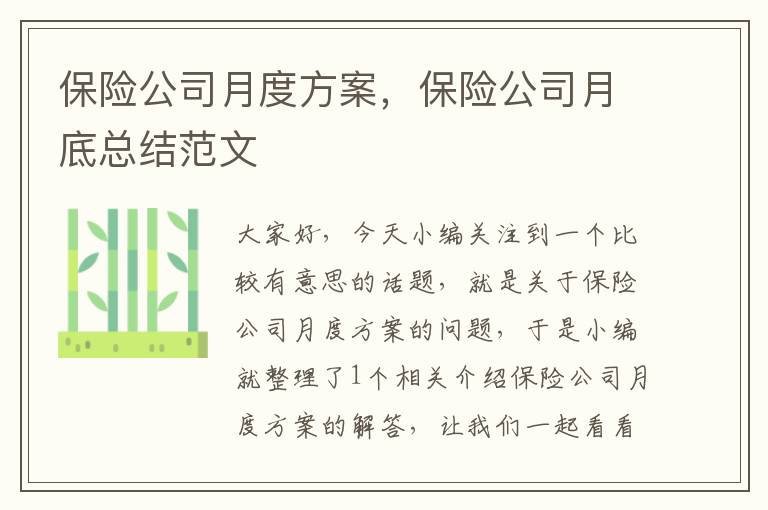 保险公司月度方案，保险公司月底总结范文