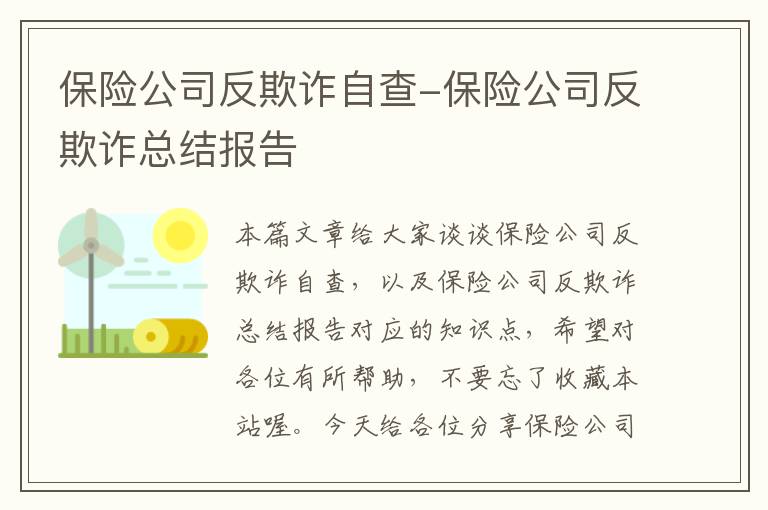 保险公司反欺诈自查-保险公司反欺诈总结报告