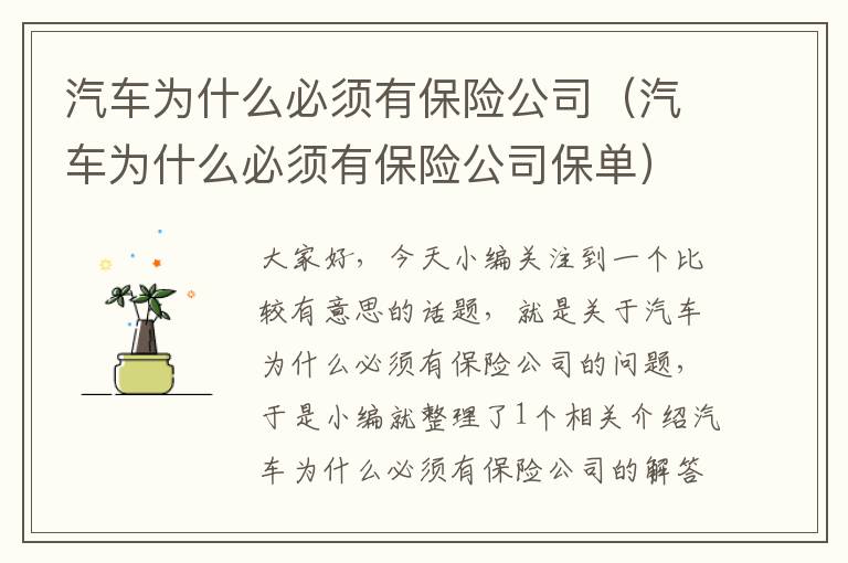 汽车为什么必须有保险公司（汽车为什么必须有保险公司保单）