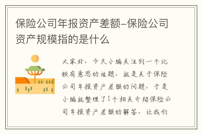 保险公司年报资产差额-保险公司资产规模指的是什么