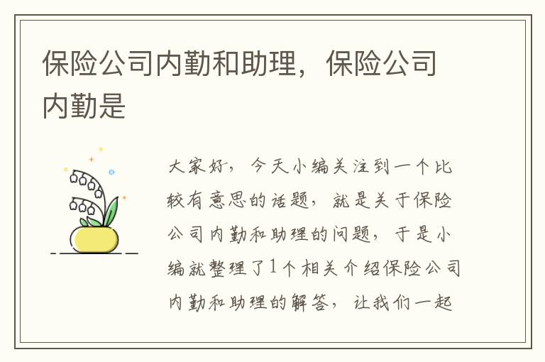 保险公司内勤和助理，保险公司内勤是