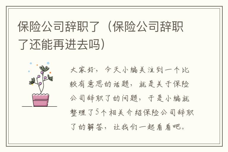 保险公司辞职了（保险公司辞职了还能再进去吗）