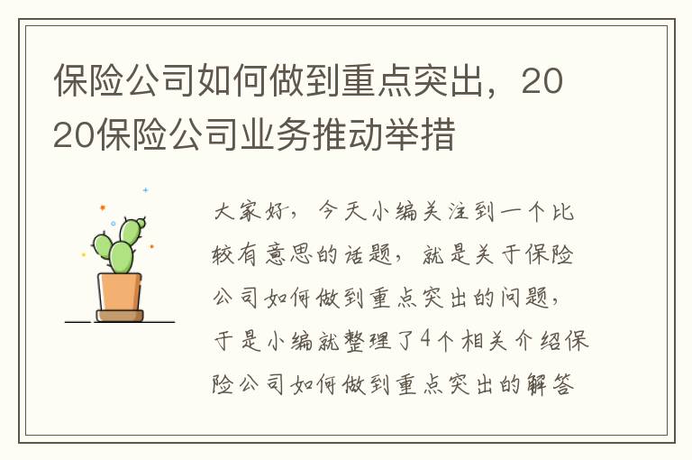 保险公司如何做到重点突出，2020保险公司业务推动举措