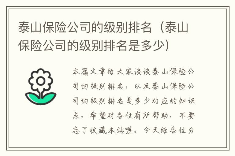 泰山保险公司的级别排名（泰山保险公司的级别排名是多少）