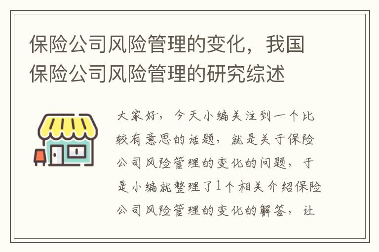 保险公司风险管理的变化，我国保险公司风险管理的研究综述