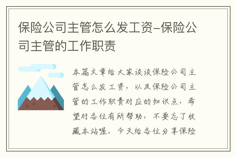 保险公司主管怎么发工资-保险公司主管的工作职责