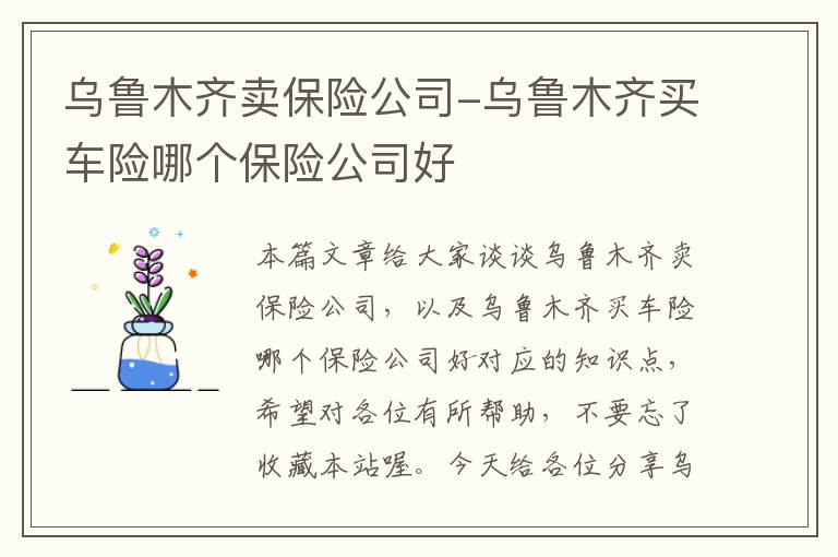 乌鲁木齐卖保险公司-乌鲁木齐买车险哪个保险公司好