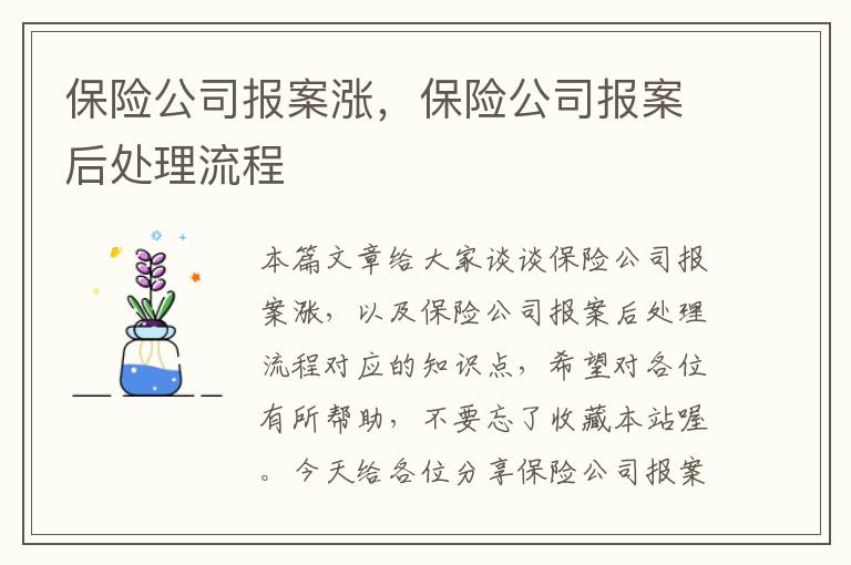 保险公司报案涨，保险公司报案后处理流程