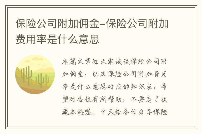 保险公司附加佣金-保险公司附加费用率是什么意思