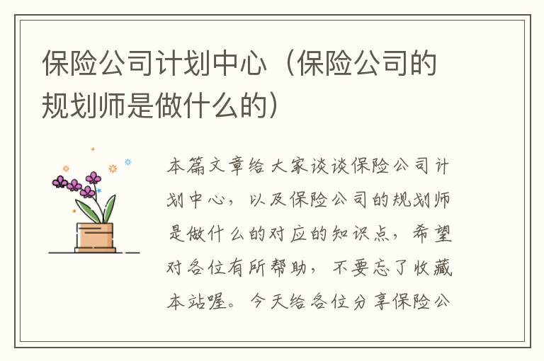 保险公司计划中心（保险公司的规划师是做什么的）