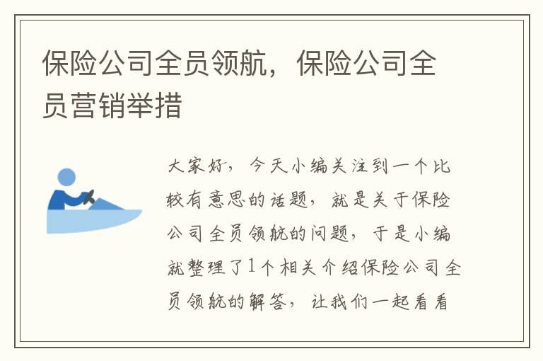 保险公司全员领航，保险公司全员营销举措