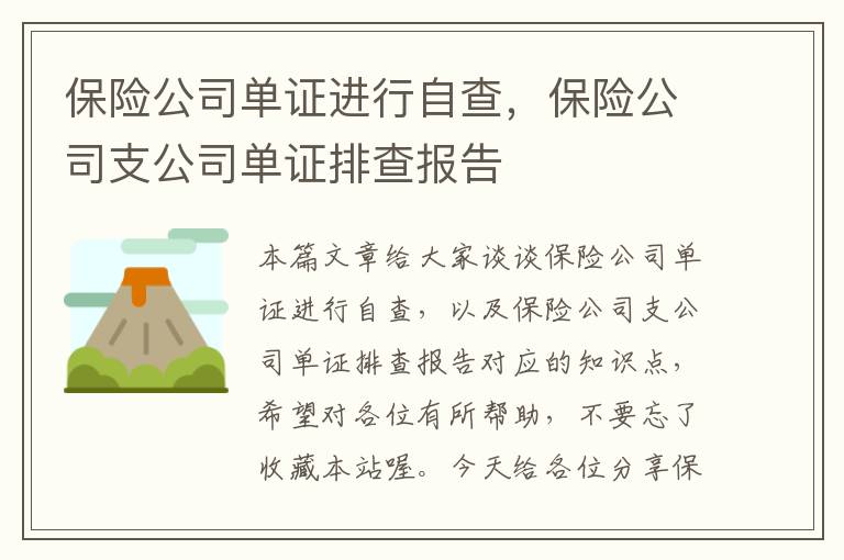 保险公司单证进行自查，保险公司支公司单证排查报告