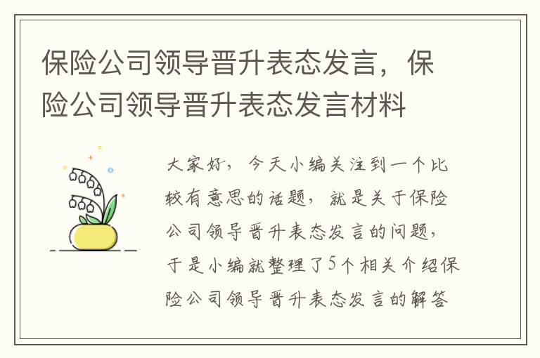 保险公司领导晋升表态发言，保险公司领导晋升表态发言材料