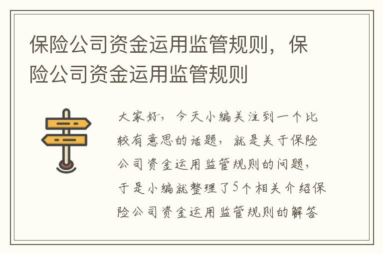 保险公司资金运用监管规则，保险公司资金运用监管规则