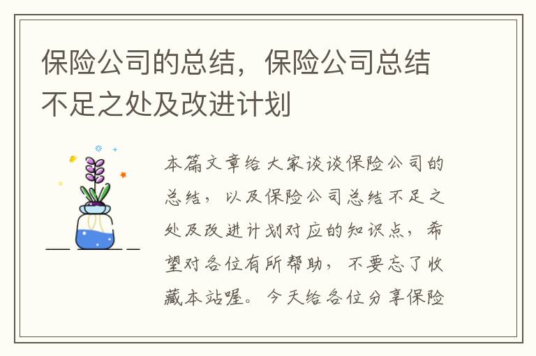 保险公司的总结，保险公司总结不足之处及改进计划