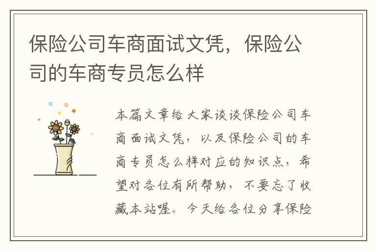 保险公司车商面试文凭，保险公司的车商专员怎么样