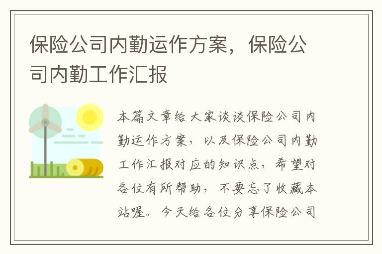 保险公司内勤运作方案，保险公司内勤工作汇报