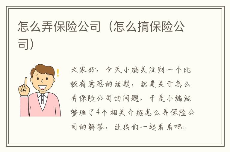 怎么弄保险公司（怎么搞保险公司）